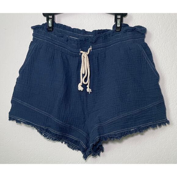 Sage The Label Breezy Lane Women's Drawstring Short Navy Blue Size Medium - Picture 3 of 5